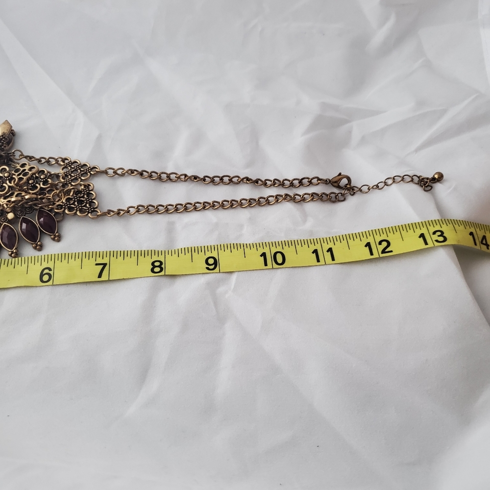 Statement Collar Necklace Large Red/Burgundy Bras… - image 6